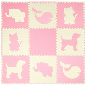 Kids Puzzle Exercise Play Mat with Textures and Borders - Jumbo Size 73" x 73" - Pink/White