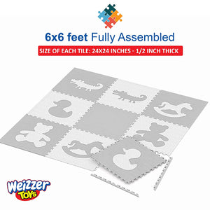 Kids Puzzle Exercise Play Mat with Textures and Borders - Jumbo Size - Grey/White