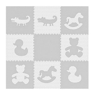 Kids Puzzle Exercise Play Mat with Textures and Borders - Jumbo Size - Grey/White