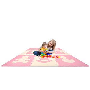 Kids Puzzle Exercise Play Mat with Textures and Borders - Jumbo Size 73" x 73" - Pink/White